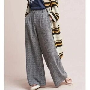 Anthropologie Elisa Wide Leg High Rise Trousers Size 6 Grey Dot Print Pockets